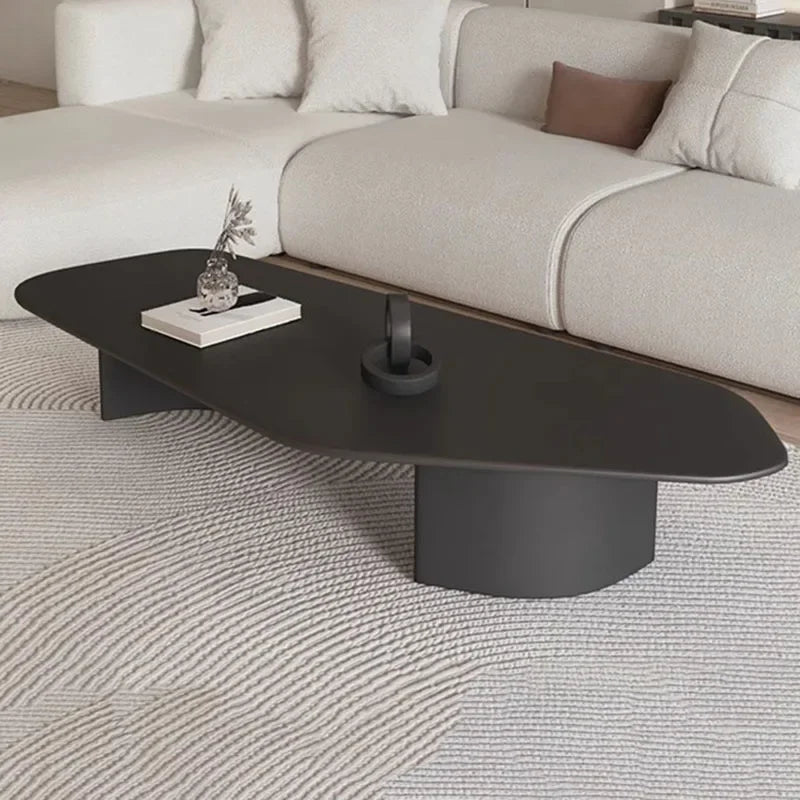 Modern Design Coffee Table Black Low Irregular Low Marble