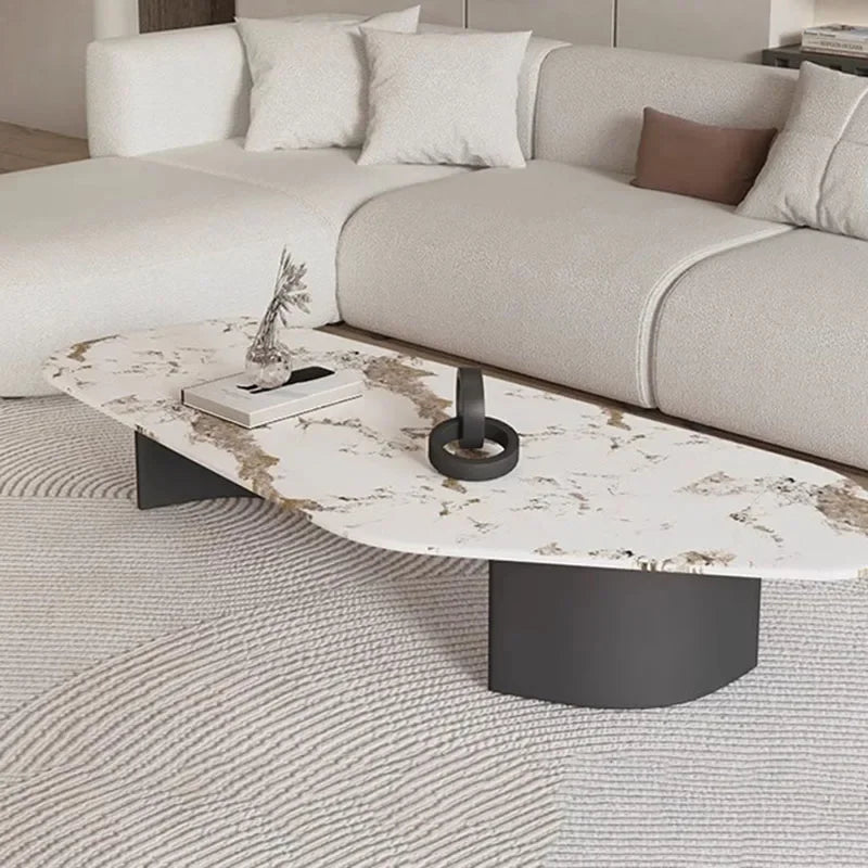 Modern Design Coffee Table Black Low Irregular Low Marble