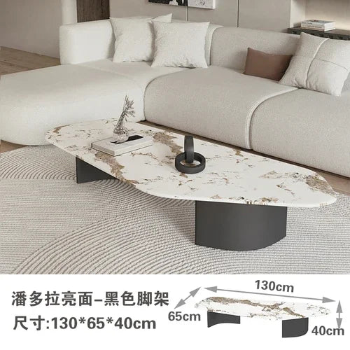 Modern Design Coffee Table Black Low Irregular Low Marble