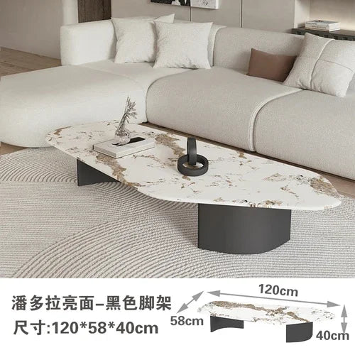 Modern Design Coffee Table Black Low Irregular Low Marble