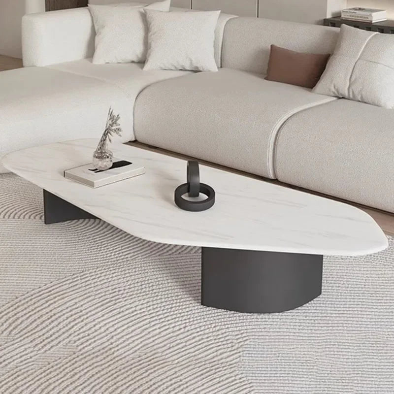 Modern Design Coffee Table Black Low Irregular Low Marble