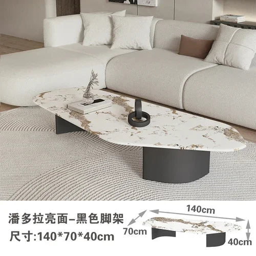 Modern Design Coffee Table Black Low Irregular Low Marble