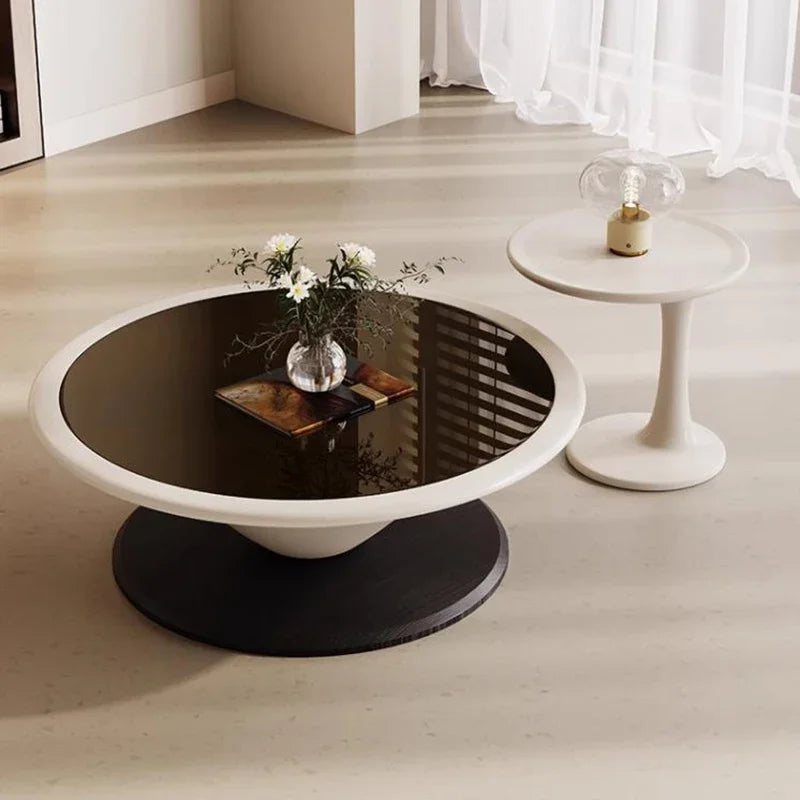 Nordic Minimalist Center Coffee Table Round Floor Neat Glass Frames Coffee Table