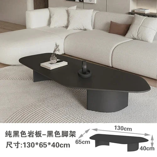 Modern Design Coffee Table Black Low Irregular Low Marble